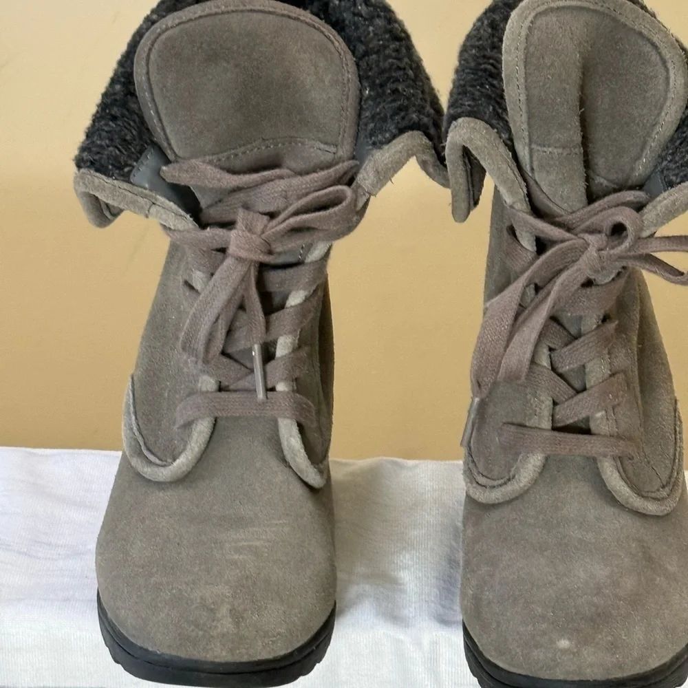 White Mountain Gray Wedge Ankle Boots with Suede Finish